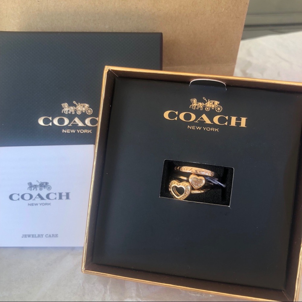 Coach Open Circle Heart Ring Set in Rose Gold 7 - Picture 2 of 5